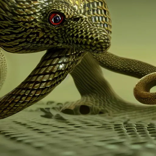 Image similar to Baby Snakes Square Enix JRPG final boss cinematic by Frank Zappa and Araki Ray Tracing Octane Render 4D Bloom FX unreal engine hyper realistic matte painting award winning photography