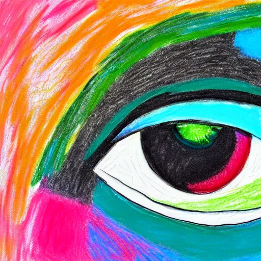 Prompt: colorful abstract minimalist painting of many human eyes. Oil pastel