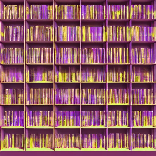 Prompt: An eternal library, 3d render, octane render, ((pink)) ((yellow)) ((blue)) ((purple)), rustic