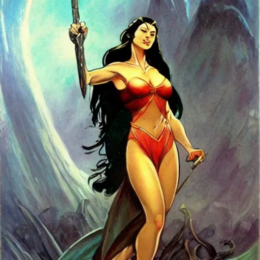 Image similar to Luthien in the style of Frank Frazetta