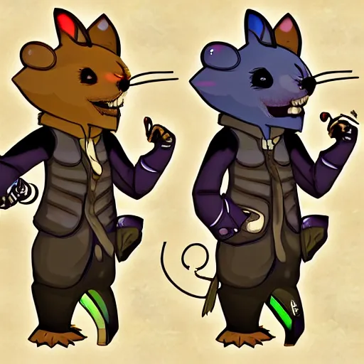 Prompt: anthropomorphism, mouse / human hybrid game character concept art, thief, bad guy, ghiibli meets animal crossing style