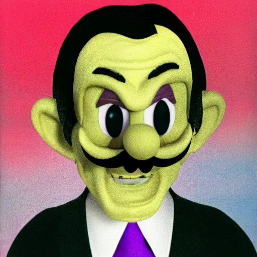 Image similar to president waluigi, 1 9 8 2, photograph, photo, speech, color