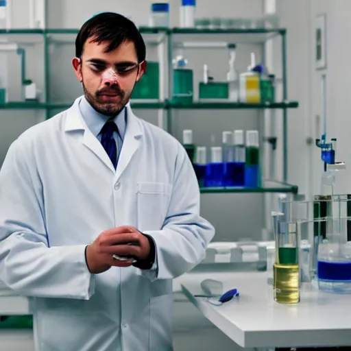 Prompt: photo where a scientist appears in a laboratory