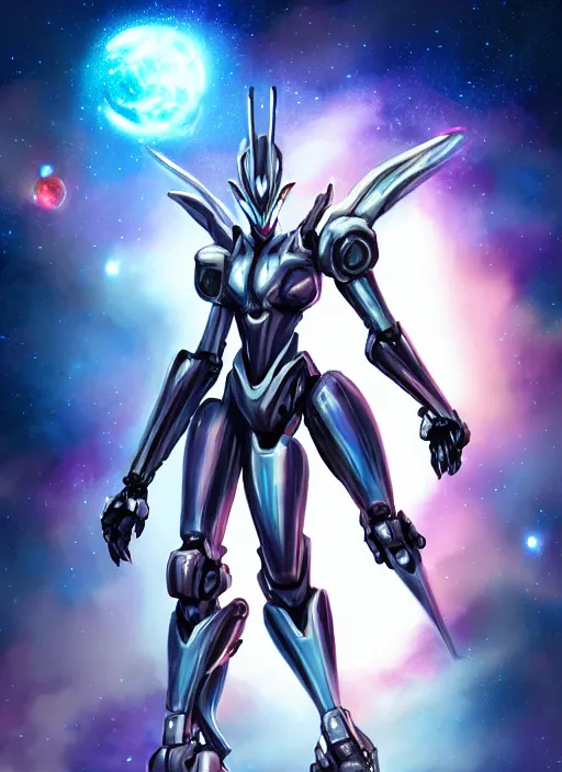 Image similar to cinematic shot, cosmic sized perfectly proportioned stunning beautiful anthropomorphic robot mecha female dragon, space background, larger than galaxies, posing elegantly, holding milky way in hands, sleek silver armor, epic proportions, epic size, epic scale, ultra detailed digital art, furry art, macro art, dragon art, giantess art, warframe fanart, furaffinity, deviantart