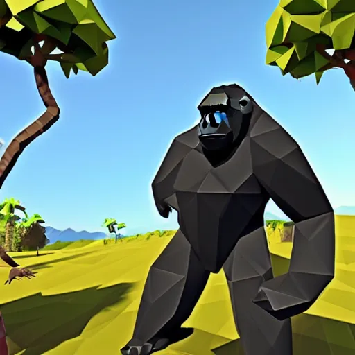 Image similar to gorillas playing a game of tag in low poly video game