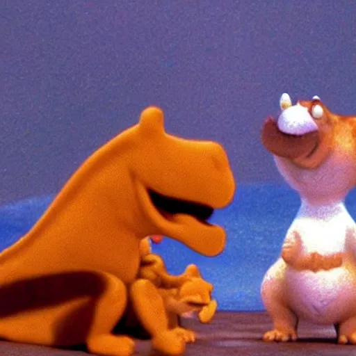 Prompt: garfield in the tv show dinosaurs ( 1 9 9 1 )