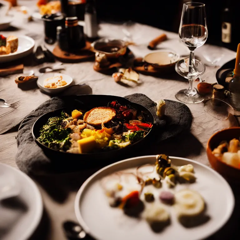 Prompt: close - up focused dslr photograph of an icelandic dinner, 8 k, high detail, volumetric lighting, hyperrealism, aesthetically pleasing, studio lighting, trending