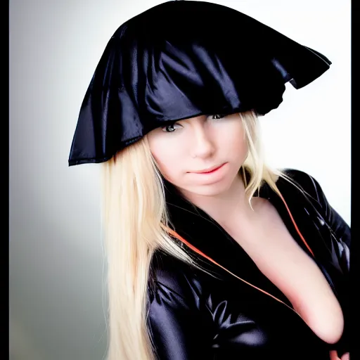 Image similar to modeling photograph of a cosplayer, blonde, beautiful, dark, mysterious