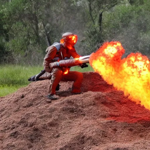 Image similar to firing a flamethrower on an anthill