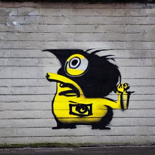 Image similar to Banksy graffiti of a minion,