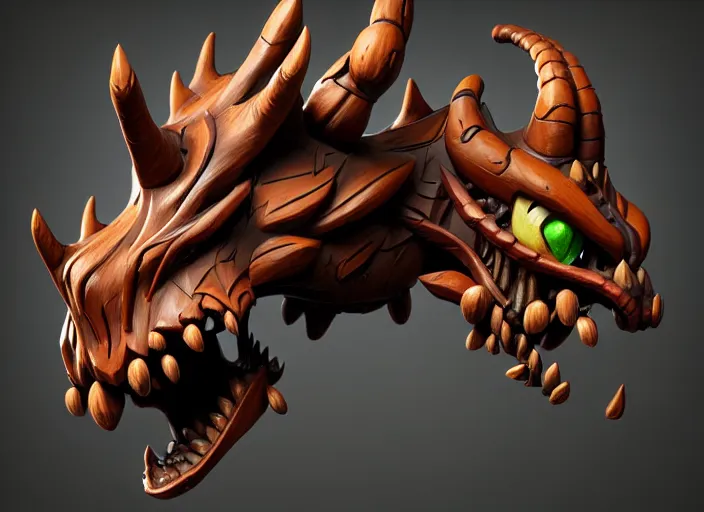Image similar to brown wooden festeroot dragonskull treant head, stylized stl, 3 d render, activision blizzard style, hearthstone style, darksiders art style, greg rutkowski style