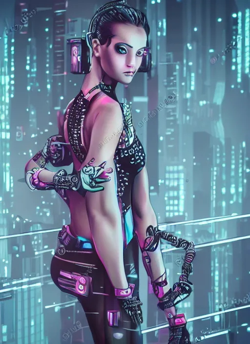 Image similar to beautiful female cyberpunk girl ballerina zeen art style