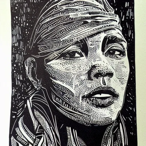 Prompt: south african, linocut art, modern, trending vogue, design hero, hyper realistic,