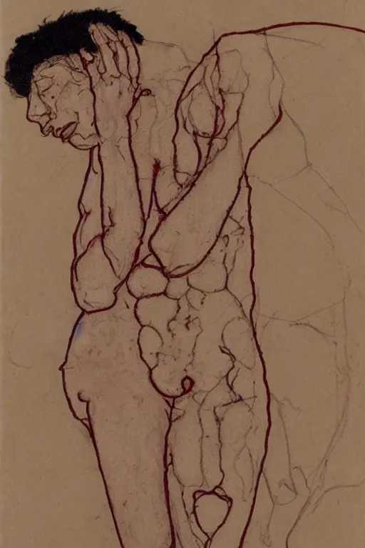 Image similar to a contemporary graphic drawing of a body turning into an loss of shame by Egon Schiele, Max Erns