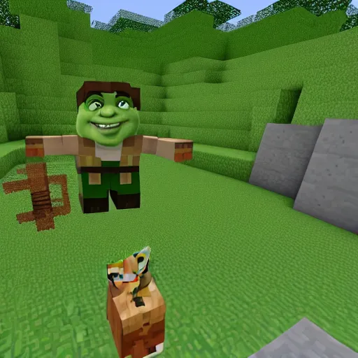 Prompt: Shrek in Minecraft