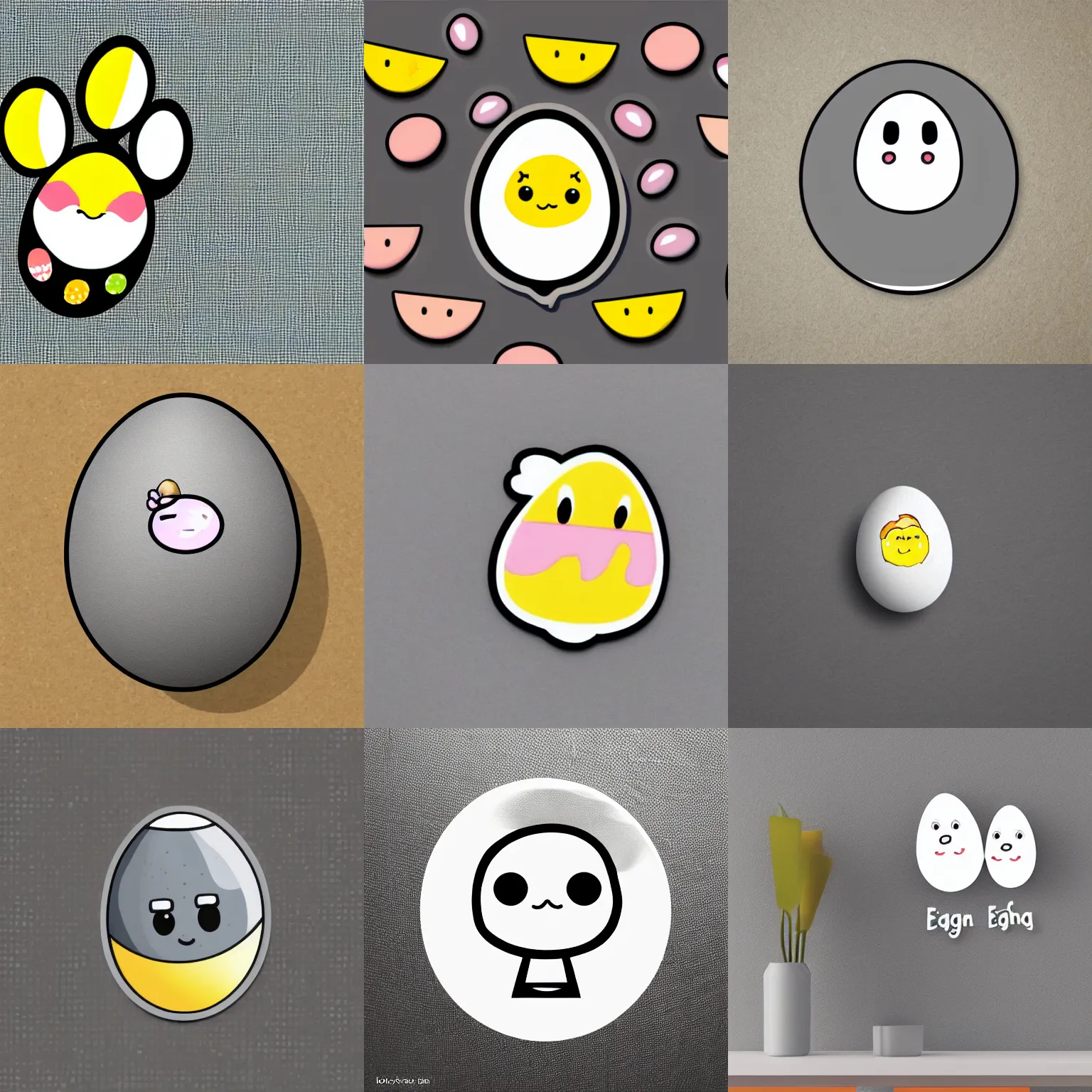 Prompt: cartoon cracked egg, die cut sticker with a white border, gray background, kawaii