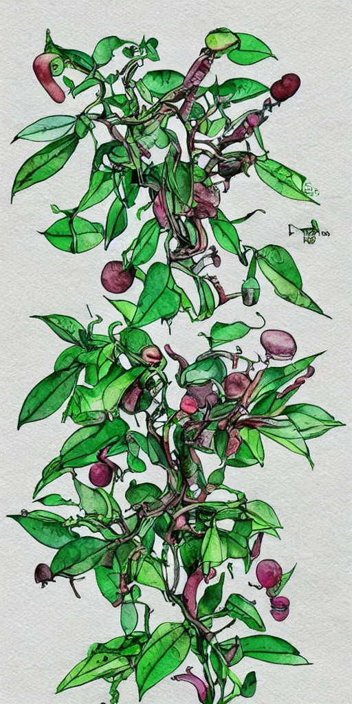 Image similar to water color and pen, high resolution, detailed, trending on artstation, surreal alien tea plant