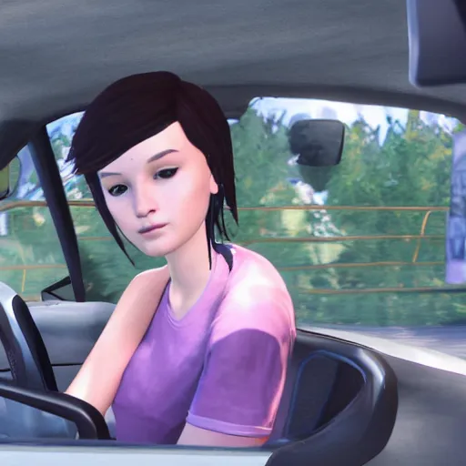 Image similar to chloe pierce from life is strange, driving a pick - up car