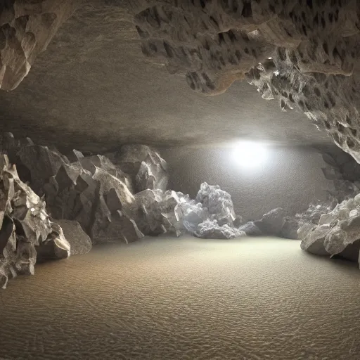 Prompt: dimly lit cave with crystals, raytracing, vray