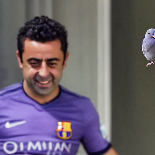 Image similar to surveillance camera footage of xavi hernandez on the street holding a pigeon