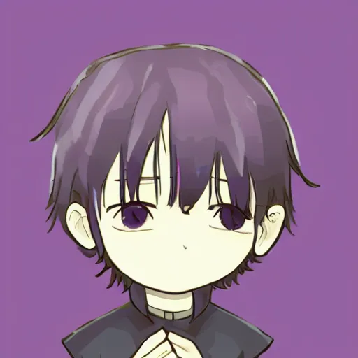 Image similar to cute little boy, purple color palette, artwork in toilet - bound hanako - kun art style, inspired in made in abyss and hirohiko araki