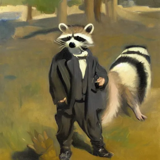 Prompt: painting racoon, John Singer Sargent style