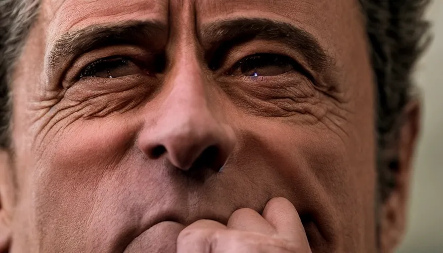 Image similar to hyper-realistic and anamorphic 2010s movie still close-up portrait of Nicolas Sarkozy, by Paolo Sorrentino, Leica SL2 50mm, beautiful color, high quality, high textured, detailed face