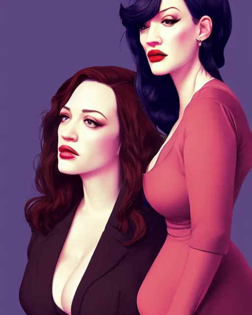 Image similar to kat dennings christina hendricks jennifer tilly, in a dress, by wlop and ilya kuvshinov and artgerm