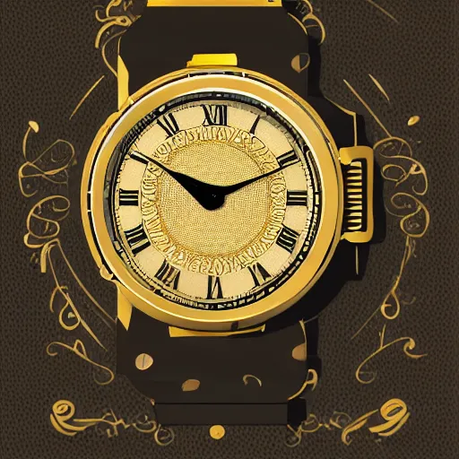 Image similar to golden intricate watch face, digital art