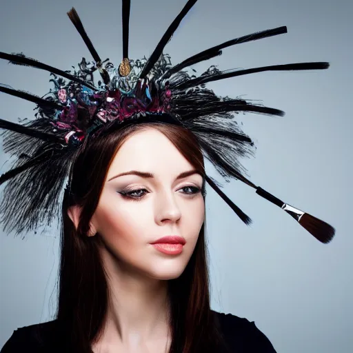 Image similar to woman with a crown of artistic brushes in her hair