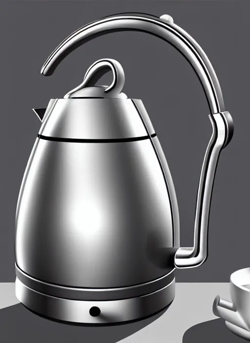 Image similar to stylish modern kettle boiling water, steam coming from spout, natural lighting, path traced, highly detailed, high quality, digital painting