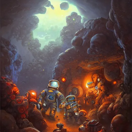 Prompt: space miners by justin gerard, deviantart