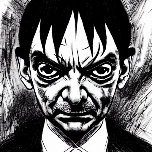 Image similar to Mr Bean looking sinister, by Tsutomu Nihei, highly detailed