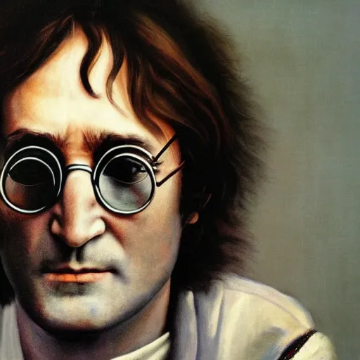 Prompt: A portrait of John Lennon, by Annie Leibovitz, oil painting, majestic, detailed, high resolution