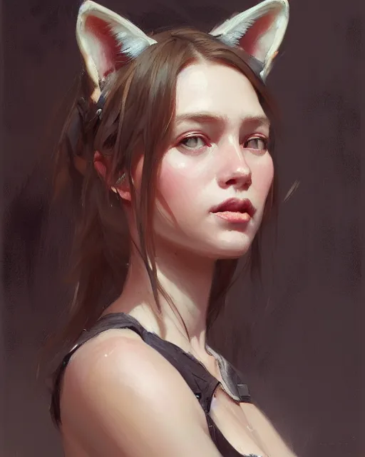 Prompt: a potrait of a girl with small tiger ears, fine details. night setting. realistic shaded lighting poster by craig mullism, artgerm, jeremy lipkin and michael garmash, unreal engine, radiant light, detailed and intricate environment, digital art, trending on art station