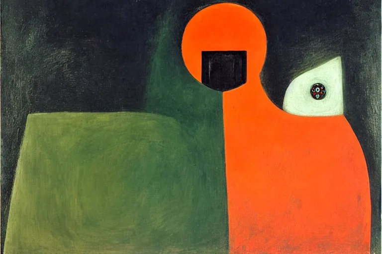 Image similar to born under a bad sign, good luck and trouble are my only friends, colors white!!, orange, dark green, dark blue, abstract oil painting by leonora carrington, by max ernst