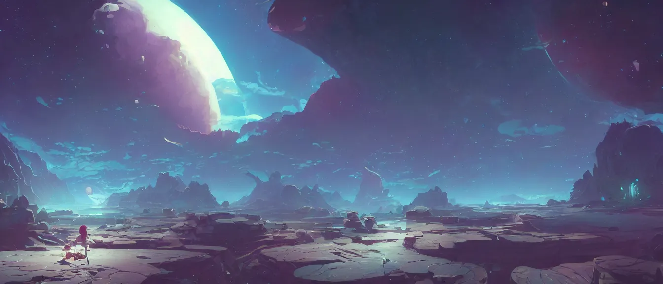 Image similar to antimatter space port on a colorful moon, unreal engine, fantasy art by greg, loish, rhads, ferdinand knab, makoto shinkai, lois van baarle, ilya kuvshinov, rossdraws, tom bagshaw, global illumination, radiant light, highly detailed intricate environment, isometric, onstudio ghibli, octane render, 8 k