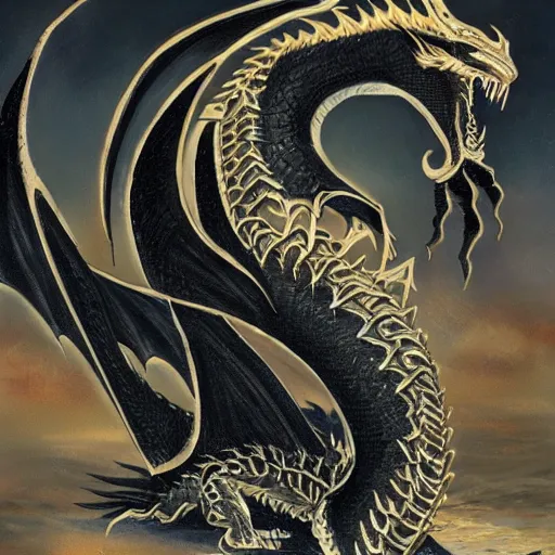 Prompt: foreground black dragon