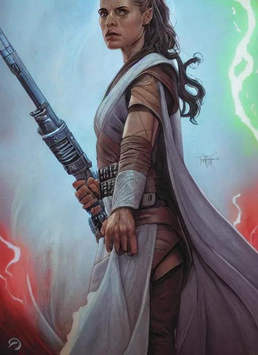 Prompt: movie poster by iain mccaig and magali villeneuve, a beautiful woman jedi master, highly detailed. star wars expanded universe, she is about 2 0 years old, wearing jedi robes.