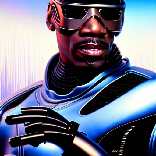 Image similar to epic painting of Cyberpunk Eddie Murphy as Beverly Hills Robocop, soft details, extremely detailed and coherent, matte painting oil on canvas by mark arian by artgerm, 4k, 8k, HD, trending on artstation