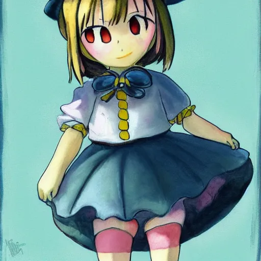 Image similar to little girl, sailor suit, artwork in made in abyss art style, inspired in balthus, clean details, baby color palette, candy