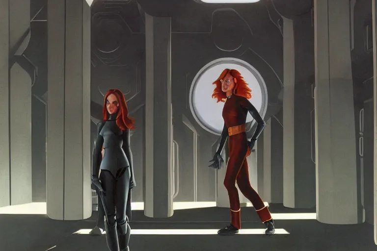 Image similar to mara jade infiltrating a black sun facility on nar shaddaa, painting by ralph mcquarrie