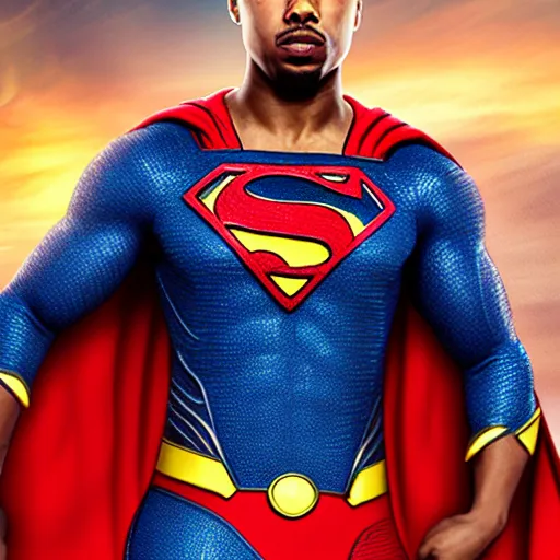 Prompt: michael b jordan as superman. realistic. high detail.