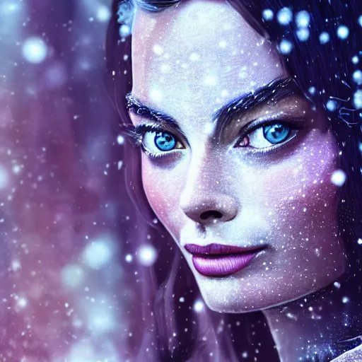 Prompt: a beautiful ultradetailed fantasy character portrait of margot robbie as a geisha wielding a sword by zach sutton and charlie bowater, catchlight in the eyes, trending in behance, close up 50mm portrait photo, bokeh, 4K, during snowfall