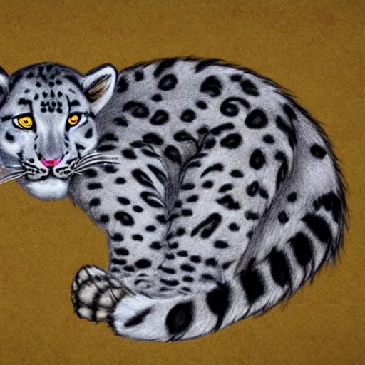 Image similar to snow leopard hyper realistic children's drawing