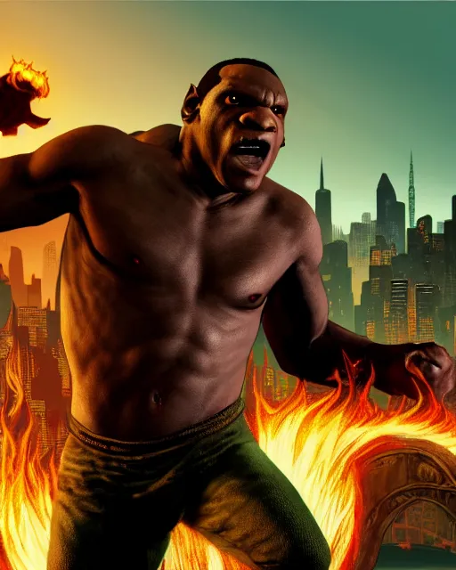 Prompt: Balrog from Lord of the rings in GTA V loading screen, GTA V Cover art by Stephen Bliss, boxart, loading screen,