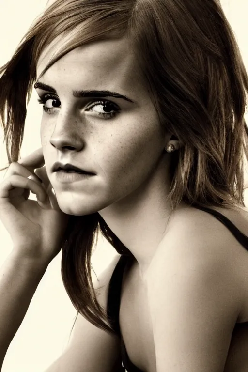 Prompt: portrait of emma watson by petter, intimate, elegant, highly detailed, photorealistic, sharp focus, golden ratio