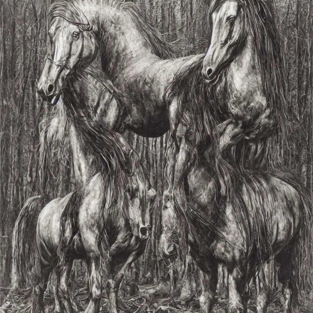 Image similar to giger, h. r. - magnificent forest clydesdale horse