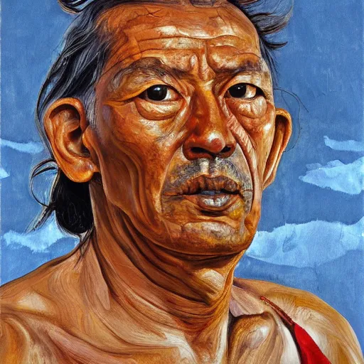 Image similar to high quality high detail painting by lucian freud, hd, portrait of tibetan skimo