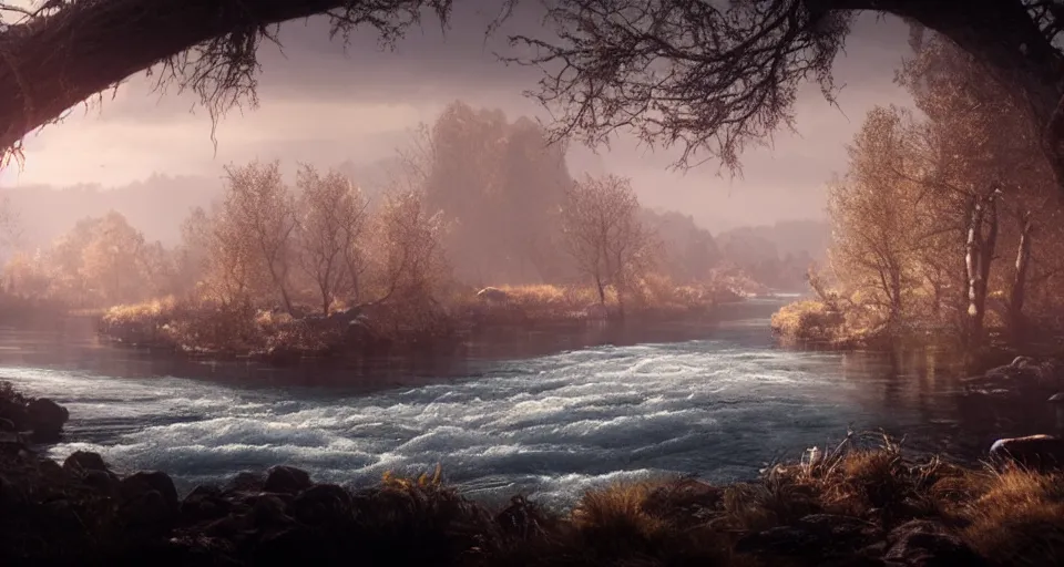 Image similar to a cinematic view of siofra river, elden ring